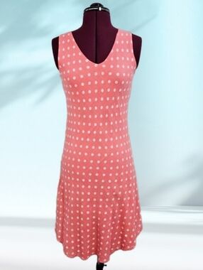 CHARLIE B Coral Pink Polka Dot Sleeveless Double V-neck Midi Dress